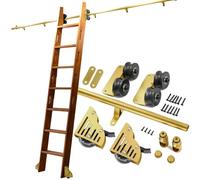 Sliding Library Ladder Hardware Kit, Golden Rolling Rail Track, Floor Roller with Brake, Home Office Rolling Rail Full Set, No Ladder(Non-Telescopic,20ft/610cm Track kit)