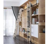 Sliding Library Ladder Hardware Kit, Retractable Rolling Ladder System, Black Steel Barn Style Track Kit for Home and Office Use