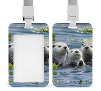 Sliding Lovely Sea Otter Id Badge Holder Vertical Card Protector Cover Clear Window Key Card Holder Lanyard Badge Case Pouch for Office Driver’s Licenses and Passes