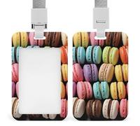 Sliding Macaron Biscuit Flavored Pastries Badge Holder Waterproof Plastic Card Holder with Clear Window Detachable Lanyard Vertical Heavy Card Case Protector for Office School Factory