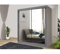 Sliding Mirror Wardrobe with Drawers - Modern Bedroom Storage 120 cm RAC3 Grey One Size