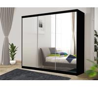 Sliding Mirror Wardrobe with Drawers - Modern Bedroom Storage 250 cm RAC3 Black One Size