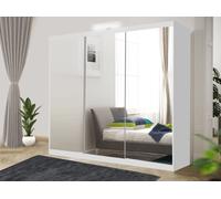 Sliding Mirror Wardrobe with LED, Drawers - Modern Bedroom Storage 250cm RAC3 White One Size