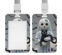 Sliding Nightmare Doll Badge Holder Waterproof Plastic Card Holder with Clear Window Detachable Lanyard Vertical Heavy Card Case Protector for Office School Factory