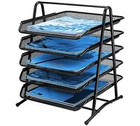 Sliding Paper Organiser, Wire Mesh Letter Tray, Metal Magazine File Desk Storage, A4 Filing Trays for Office & Home (5 Tiers)
