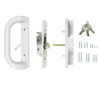 Sliding Patio Door Handle Set with Key Cylinder and Mortise Lock Fits 3-15/16” Screw Hole Spacing, Sliding Glass Door Latch Lock Replacement Part, Fits Door Thickness from 1in to 1.75 in (White)