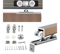 Sliding Pocket Door Hardware Track Kit, Top Mount Sliding Door Track Set Barn Door Hardware, Concealed Hanger Rail with Closet Door Roller Set(Champagne,6.6ft/201cm)