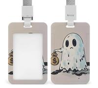 Sliding Poor Ghost Badge Holder Waterproof Plastic Card Holder with Clear Window Detachable Lanyard Vertical Heavy Card Case Protector for Office School Factory