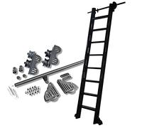 Sliding Retractable Library Ladder, Complete Rolling Rail Kit 1 to 6 Meters, Steel Round Tube Rails (without Ladder), with Floor Wheels, Black (Size: Kit D