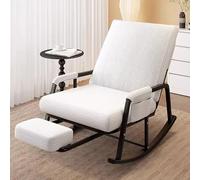 Sliding Rocking Chair with Telescopic Footrest Cozy Velvet Rocker for Nursery Living Room Balcony Terrace - Chic Cream Color Comfortable Design for Relaxation