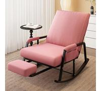 Sliding Rocking Chair with Telescopic Footrest Plush Velvet Nursery Recliner for Living Room Balcony & Terrace Comfortable Pink Rocking Chair Ideal for Relaxation