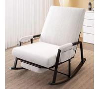 Sliding Rocking Chair with Telescoping Footrest Comfortable Padded Rocking Chairs for Nursery Living Room Balcony Terrace Chic White Color Perfect for Relaxation