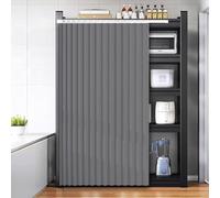 Sliding Rod Cabinet Curtain - Waterproof & Dustproof Gray Cover for Kitchen Shelves Under Sink & No Door Cabinets W60xH70cm - Ideal for Neat nization
