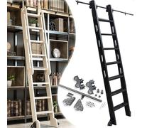 Sliding Round Tube Track , Stainless Steel Track Hardware Kit Rolling Ladder Rail System 100-800cm Adjustable Quiet Roller for Library Storage Wardrobe(100cm(3.3 ft) Track kit)
