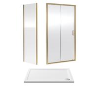 Sliding Shower Door, Side Panel and Tray 1200x760x1900mm Brushed Brass Balterley White One Size