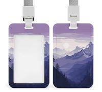 Sliding Silhouette of Mountains Badge Holder Waterproof Plastic Card Holder with Clear Window Detachable Lanyard Vertical Heavy Card Case Protector for Office School Factory