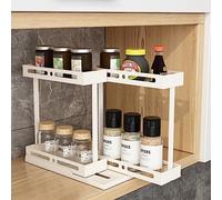 Sliding Spice Rack 2-Tier, Pull out Rotating Spice Rack Organizer for Cabinet Counter Kitchen, Slide out Seasoning Organizer for Storage 12-16 Seasoning Jars/Medicine Bottles