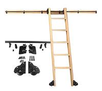 Sliding Track Roller Hardware Kit，Library Rolling Ladder Full Set for Bar Warehouse Kitchen, Mobile Ladder Track Kit with Rollers and Rail - Black (No Ladder)(16ft/488cm Track kit)