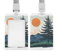 Sliding Trees and Mountains Id Badge Holder Vertical Card Protector Cover Clear Window Key Card Holder Lanyard Badge Case Pouch for Office Driver’s Licenses and Passes