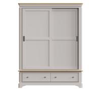 Sliding Wardrobe 2 Door With 2 Drawers Grey Painted Oak FWStyle Grey One Size