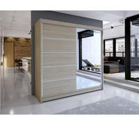 Sliding Wardrobe Talin Iii 180Cm Black Artisan Oak Finish With Mirror Sonoma & Led