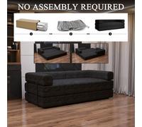 Sliding Wardrobes 4 u LTD Luxurious Larry Fabric Smart Convertible Sofa Bed - 3-Seater Sleeper With Metal Frame No Assembly Required (Black,3Seater)