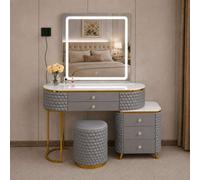 Sliding Wardrobes 4 u LTD Modern Dressing Table Vanity With Led Mirror, 5 Drawers, Stool & Storage Cabinet - Grey 130Cm