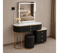 Sliding Wardrobes 4 u LTD Modern Dressing Table Vanity With Led Mirror, 5 Drawers, Stool & Storage Cabinet - Black 130Cm