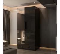 Sliding Wardrobes 4 u LTD Modern Wardrobe High Gloss Double Door Hinged Wardrobe With Mirror - (Black, 90Cm)