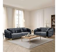 Sliding Wardrobes 4 u LTD Paris 3+2 Plush Velvet Chesterfield Sofa Set In 3 Colors - Black 3+2