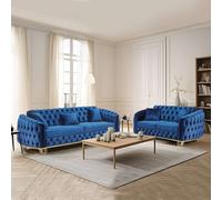 Sliding Wardrobes 4 u LTD Paris 3+2 Plush Velvet Chesterfield Sofa Set In 3 Colors - Blue 3+2