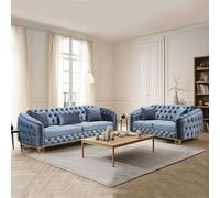 Sliding Wardrobes 4 u LTD Paris 3+2 Plush Velvet Chesterfield Sofa Set In 3 Colors - Grey 3+2