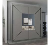 Sliding Wardrobes 4 u LTD Sliding Wardrobes 4U Modern Grey Sliding Wardrobe With Led Light And Central Mirror 203Cm