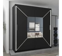 Sliding Wardrobes 4U Double Center Mirror Sliding Door Wardrobe 203cm X 217cm in Black | Size: 203 cm X 217 cm Sliding Wardrobes 4U Black 203 cm X 217 cm