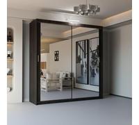 Sliding Wardrobes 4U Double Mirror Sliding Wardrobe With LED Light W203cm x H217cm x D62cm in Brown Sliding Wardrobes 4U Brown