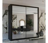 Sliding Wardrobes 4U Double Mirror Sliding Wardrobe With LED Light W203cm x H217cm x D62cm in Dark Brown Sliding Wardrobes 4U Dark Brown