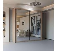 Sliding Wardrobes 4U Double Mirror Sliding Wardrobe With LED Light W203cm x H217cm x D62cm in Light Brown Sliding Wardrobes 4U Light Brown