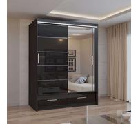 Sliding Wardrobes 4U Modern High Gloss Sliding Wardrobe with LED Light 150cm x 220cm in Black | Size: 150 cm x 220 cm Sliding Wardrobes 4U Black 150 cm x 220 cm