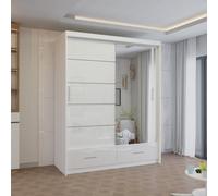Sliding Wardrobes 4U Modern High Gloss Sliding Wardrobe with LED Light 150cm x 220cm in White | Size: 150 cm x 220 cm Sliding Wardrobes 4U White 150 cm x 220 cm