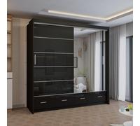Sliding Wardrobes 4U Modern High Gloss Sliding Wardrobe with LED Light 208cm x 220cm in Black | Size: 208 cm x 220 cm Sliding Wardrobes 4U Black 208 cm x 220 cm
