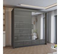 Sliding Wardrobes 4U Modern High Gloss Sliding Wardrobe with LED Light 208cm x 220cm in Grey | Size: 208 cm x 220 cm Sliding Wardrobes 4U Grey 208 cm x 220 cm