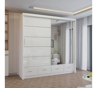 Sliding Wardrobes 4U Modern High Gloss Sliding Wardrobe with LED Light 208cm x 220cm in White | Size: 208 cm x 220 cm Sliding Wardrobes 4U White 208 cm x 220 cm