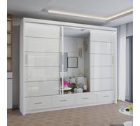 Sliding Wardrobes 4U Modern High Gloss Sliding Wardrobe with LED Light 255cm x 220cm in White | Size: 255 cm x 220 cm Sliding Wardrobes 4U White 255 cm x 220 cm