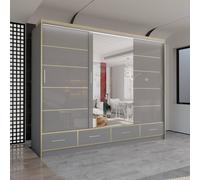 Sliding Wardrobes 4U Modern High Gloss Wardrobe with LED Light & Mirror Doors 253×220cm in Grey Sliding Wardrobes 4U Grey