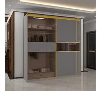 Sliding Wardrobes 4U Modern Sliding Wardrobe with Glass Door & LED Lights in Grey Sliding Wardrobes 4U Grey