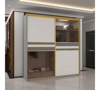 Sliding Wardrobes 4U Modern Sliding Wardrobe with Glass Door & LED Lights in White Sliding Wardrobes 4U White