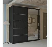 Sliding Wardrobes 4U Velson One side Mirror Sliding Door Wardrobe 180cm X 217cm in Black | Size: 180 cm X 217 cm Sliding Wardrobes 4U Black 180 cm X 217 cm