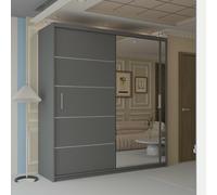 Sliding Wardrobes 4U Velson One side Mirror Sliding Door Wardrobe 203cm X 217cm in Grey | Size: 203 cm X 217 cm Sliding Wardrobes 4U Grey 203 cm X 217 cm