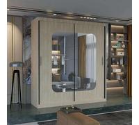 Sliding Wardrobes 4U Wardrobe with LED Light W203cm x H217cm x D62cm in Light Brown Sliding Wardrobes 4U Light Brown