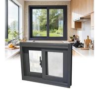 Sliding Window Kit Glass Sliding Window for Home Use Replacement Window Push-Pull Sliding Frame Ideal for Kitchens Bathrooms Cafés - 115x30cm Dark Gray